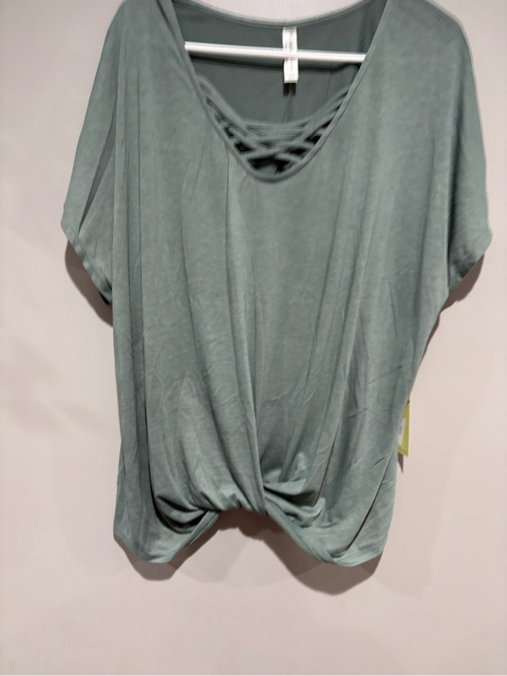 Perseption Sage Green Knot-Front Short Sleeve Top